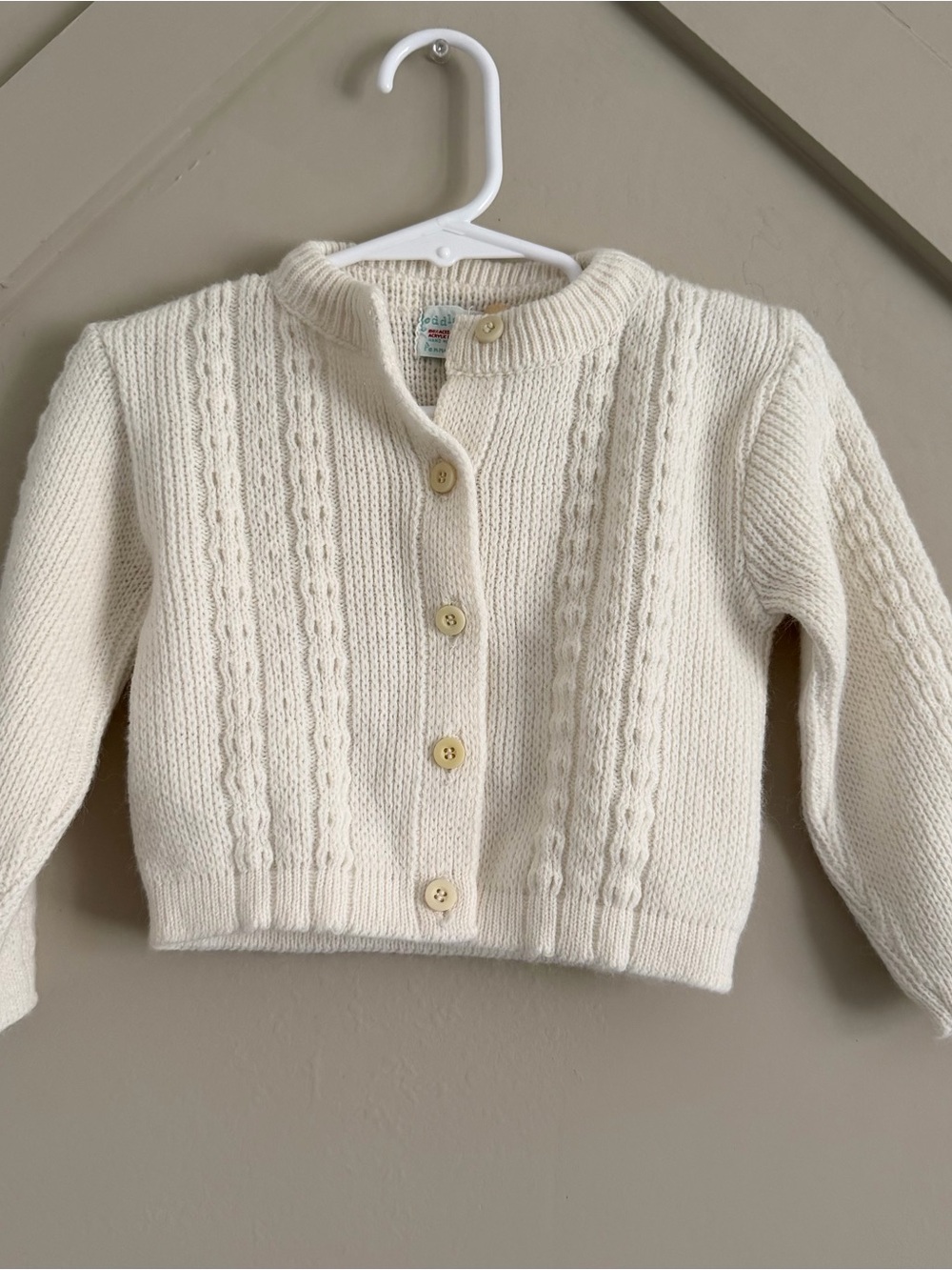 Girls Vintage Cream Knit Button Front Sweater